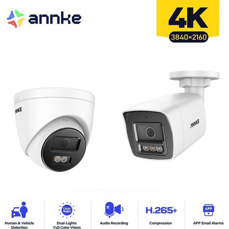 ANNKE 4K Cámara de seguridad Bullet exterior visión nocturna a color detección de movimiento acceso remoto,2pcs (1/5)