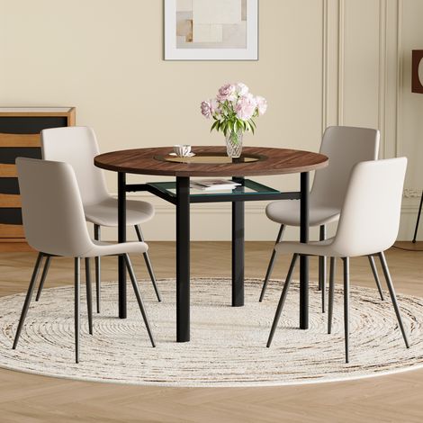Ensemble table ronde 100 cm rangement intégré 4 chaises PU gris salle à manger moderne (1/5)