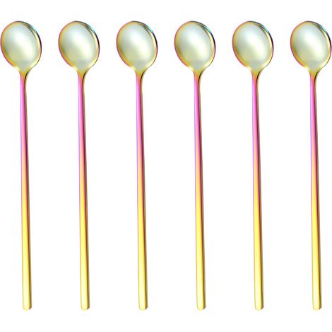 Cuillère À Café - Manche Long - Pour Thé Glacé Et Cocktails - Acier Inoxydable - 6 Pièces (1/5)