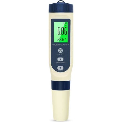 Ph Metre, 5 en 1 PH/TDS/EC/Salinité/Thermomètre, Testeur ph à Écran LCD, Compensation Automatique de la Température YYV (1/5)