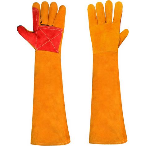 Gants de soudage longs, cuir de vachette durable paume renforcée résistant à la chaleur résistant aux rayures pour la construction de jardins l’agriculture (1/4)