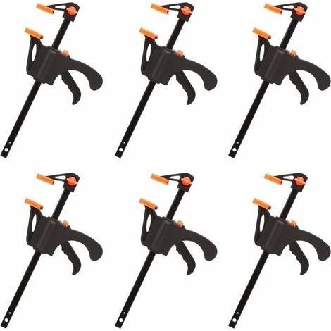 Lot de 6 serre-joints en forme de F – Serrage rapide jusqu'à 10 cm – Construction solide pour bois dur – Outils à main pour menuiserie - 4pouces (1/5)