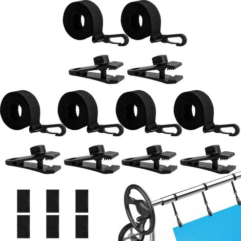 Kit d'accessoires pour enrouleur de couverture solaire pour piscine. Convient aux piscines hors sol, avec 18 sangles et pinces (6 sa (1/5)