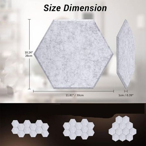 Panneau insonorisant hexagonal - Autocollant haute densité Indice NRC 0 9 - Studio et bureau - Lot de 12 (1/5)