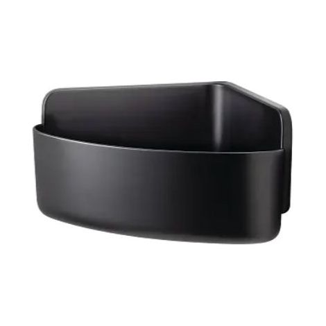 Cesta esquinera colgante autoadhesiva Tesa Lavaa para cabaña, color negro mate.