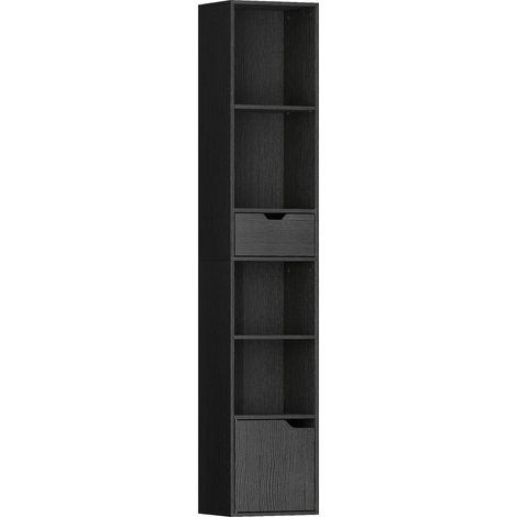 Libreria 30x24x158 cm a 4 Ripiani Aperti con Armadietto e Cassetto Nero (1/5)