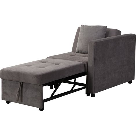 Divano letto 3 in 1 in lino grigio scuro con schienale regolabile MODENUIT (1/5)
