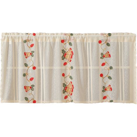 Rideau En Dentelle - Motif Clochette De Noël - 140 x 60 cm - Pour Fenêtre Ou Salle De Bain - Blanc - 1 Pièce (1/5)