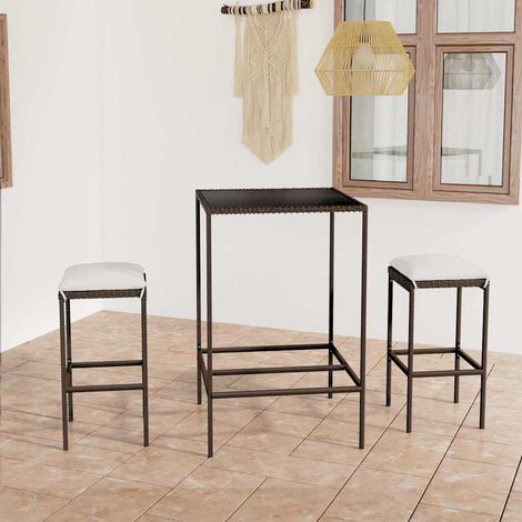 Ensemble de bar de jardin 3 pcs-Bar d'extérieur coussins Résine tressée Marron 962018 (1/5)