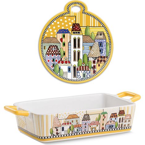 Egan set Paese Mio porcellana giallo sottopentola e pirofila 24,5 x 13 cm