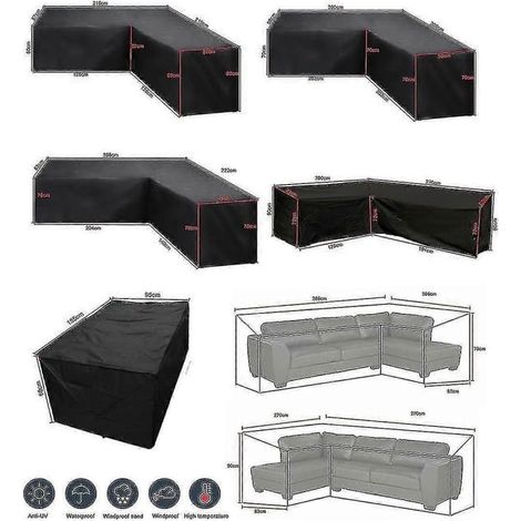 Housses d'angle imperméables en rotin, en forme de L, pour meubles de jardin, terrasse ou canapé d'extérieur - 12 tailles - Anti-poussière - NN21521587cm (1/5)