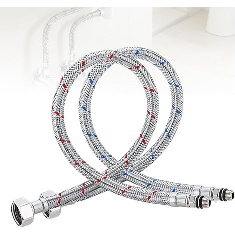 Lot de 2 tuyaux de raccordement pour robinet - 60 cm - G3/8 x M10 - En acier inoxydable 304 - Pour cuisine et salle de bain (1/5)