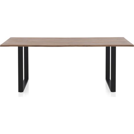 Esstisch 200 x 100 cm, massives Akazienholz, 25 mm dicke Tischplatte mit schwarzen Metallbeinen (1/5)