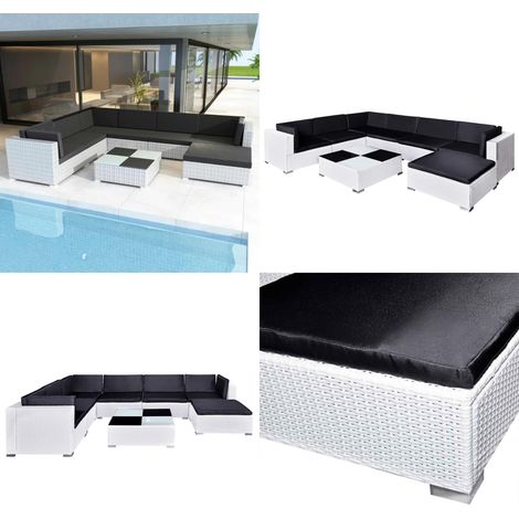 Salon de jardin 8 pcs avec coussins Résine tressée Blanc - Salon De Jardin - Mobilier De Jardin - Set De Salon Extérieur - Meubles En Rotin - Table Basse - Home & Living (1/5)