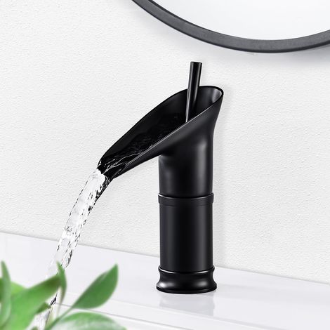 Robinet Salle de Bain Cascade Noir Rétro, Mitigeur Lavabo Cascade Noir, Antique Mitigeur Salle de Bain, Robinet Lave Main Eau Chaude et Froide, Robinetterie G3/8 (1/5)