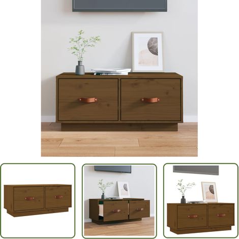 The Living Store Meuble TV Marron miel 80x34x35 cm Bois de pin massif - Meubles Tv - Meuble Tv - Support Tv - Unité Tv - Bois Massif (1/5)