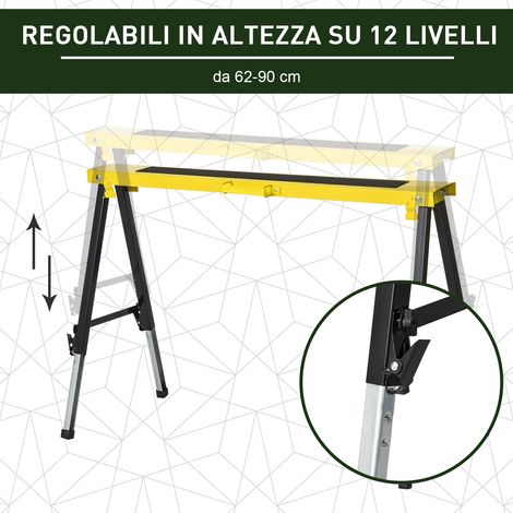 Lot 2 tréteaux pliables jaunes et noirs avec surface antidérapante pour travaux manuels (1/5)