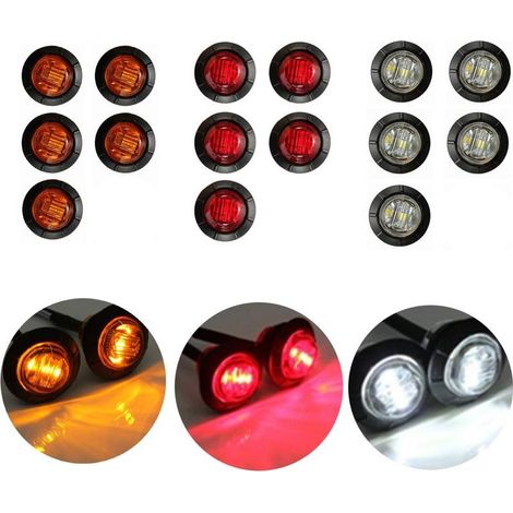 Feux de position latéraux (lot de 15), feux ronds de 19 mm (3/4") à 3 LED pour remorques, camions, caravanes, bus, 12 V-24 V - Rouge, Jaune, Blanc