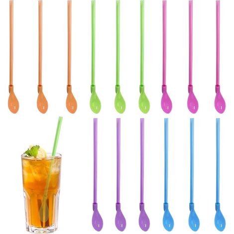 Ensemble de 12 pailles et cuillères réutilisables pour smoothies - Convient pour les milkshakes, les cocktails et les granités (1/5)