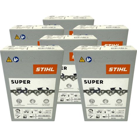 Stihl 6x 3/8" Rapid Super 3 (RS3) cadena de sierra 50 cm 3/8" 1.6 mm 72 TG 6 piezas ( 6x 36260000072 ) (1/5)