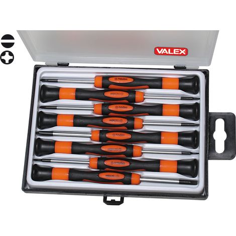 Tournevis de précision VALEX 1463487, cruciformes, PH et plats, lot de 8 (1/2)