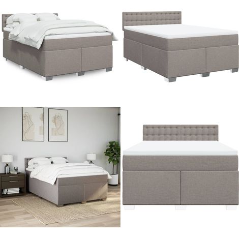 Sommier à lattes de lit avec matelas Taupe 140x190 cm Tissu - Matelas à ressorts ensachés - Sommier taupe (1/5)