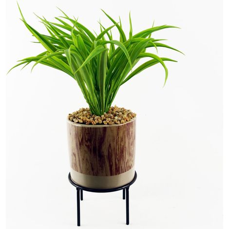 35cm Artificial Grass with Ceramic Planter & Metal Stand (1/5)