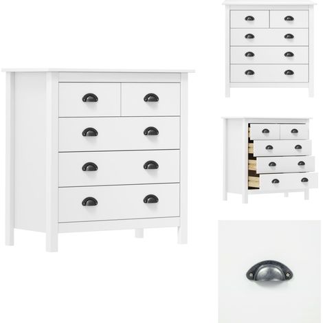 Buffet Hill Blanc 79x40x80 cm Bois de pin solide - Buffet Blanc - Buffet Design - Armoire Blanche - Meuble Rangement - Commode Tiroir (1/5)