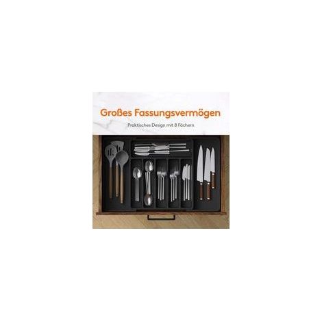 Plateau à couverts extensible 40–50 cm, organisateur de cuisine en plastique noir (1/4)