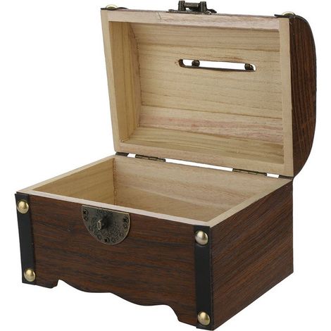 Coffre-fort à tirelire en bois sculpté à la main avec serrure, coffre au trésor légendaire pour économies (1/5)