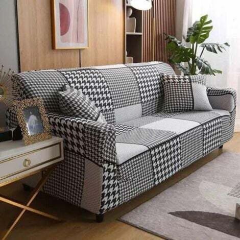 Housse de Canapé 2 Place 140-180cm Couverture Canapé avec Accoudoirs Moderne Couvre Canapé Elastique Universelle Revêtement de Canapé Housse de Protection Plaid noir et blanc (1/4)