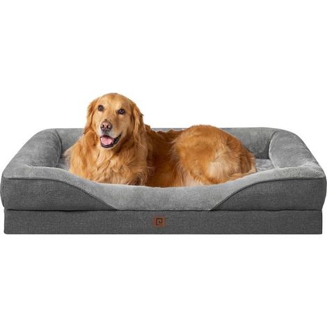 FLEUVE - Panier Chien - Panier chien XXL orthopédique, mousse mémoire, déhoussable, lavable, antidérapant, 106.5x76x18.5 cm, gris