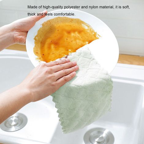 Lingettes de Nettoyage Douces Double-Face Haute Absorption - Lot de 8 lingettes Polyester+Nylon 27,5x16cm - Essuie-Mains de Cuisine (1/5)
