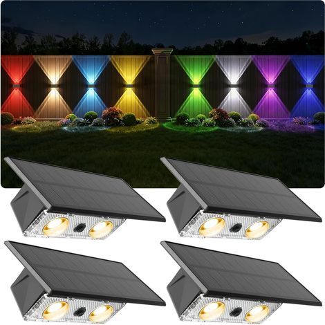 Lampes solaires pour l'extérieur, 4 lampes solaires pour jardin extérieur, appliques murales solaires à 3 modes pour l'extérieur, éclairage solaire pour mur, marches, clôture, porche, terrasse