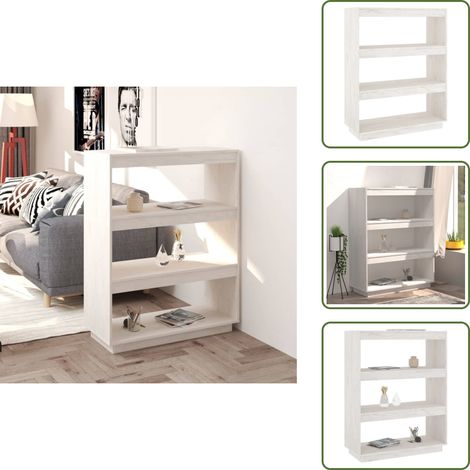 The Living Store Libreria/Divisorio Bianco 80x35x103 cm Legno Massello di Pino - Scaffale per libri