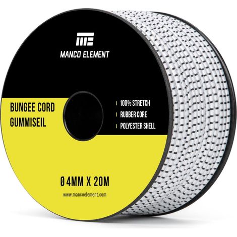 Corde Elastique 4mm x 20m Sandow Tendeur Élastique Bâche Blanc/Noir, Caoutchouc (1/5)
