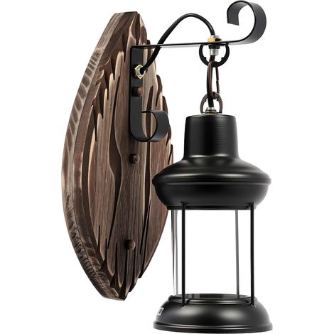 HAUTOUR Applique murale rétro en bois - Applique murale industrielle vintage - Pour l'intérieur et l'extérieur - Style maison de campagne - Pour restaurant, couloir, entrée, bar, café (1/5)