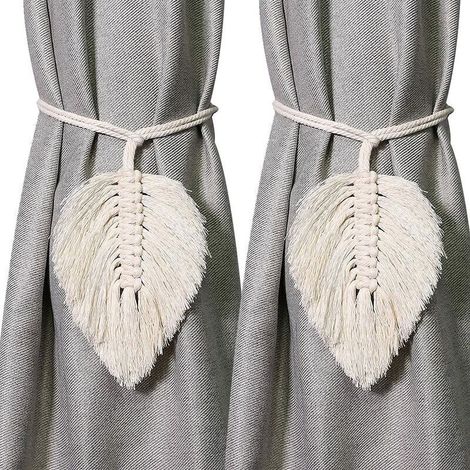 Embrasses de rideaux style ferme en corde de coton tissée à la main, décoration bohème pour la maison (beige feuille, 2)… (1/5)