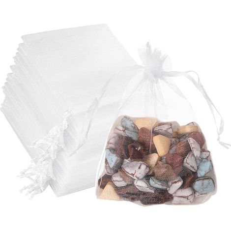 Lot de 100 sacs en organza avec cordon de serrage - 10 x 15 cm - Pour mariage, bijoux, cadeaux, bonbons, fête d'anniversaire - Blanc (1/5)