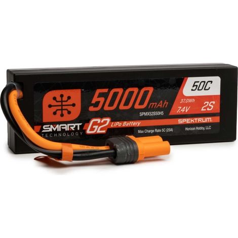 Spektrum Accessories 7.4V 5000mAh 2S 50C Smart G2 Hardcase LiPo Battery: IC5