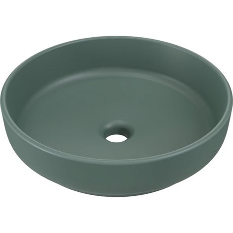 Lavabo da appoggio rotondo 40 cm in ceramica verde foresta opaco