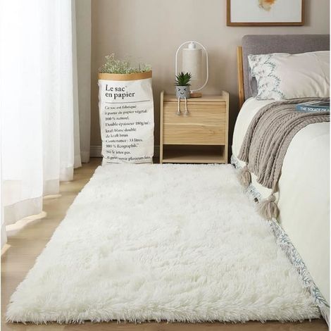 GOGOLOVING Tapis de salon Shaggy- Blanc 120x160 cm (1/4)