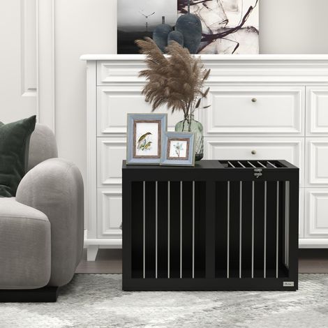 Caisse de transport pour chat et chien-2-portes-maison-interieur-cage-medium-noir-80x50x56,5cm (1/5)