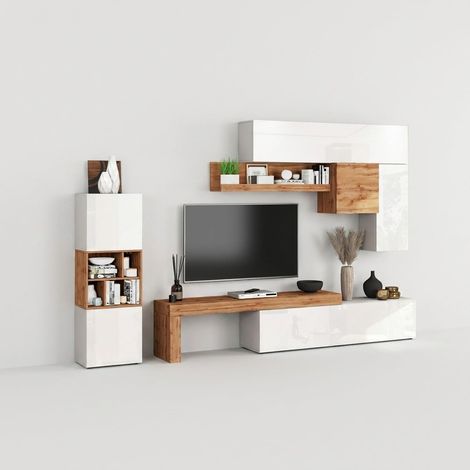 Moderne Wohnwand für das Wohnzimmer, 3-teilig, Sorev - Weiß (1/5)
