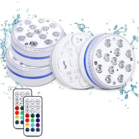 Lumiere Piscine LED Submersible avec Télécommande Éclairage Etanche Lampes IP68 Étanche Lumières Sous-marines Pour Aquariums, Baignoire, Étangs (4 Pièce) (1/5)
