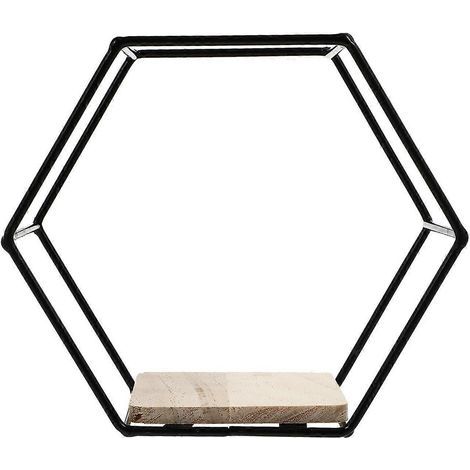 Étagère de rangement murale hexagonale en fer (1 pièce)-17X14.5CM-Black (1/4)