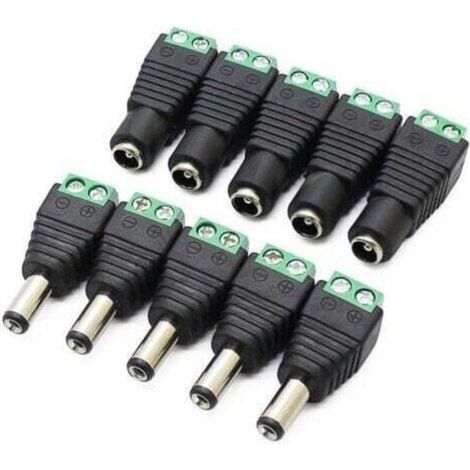10Pcs DC d'alimentation Connecteur Mâle/Femelle Fiche 12V Prise Jack Adaptateurs, pour Prise pour caméra de vidéosurveillance DVR Système de sécurité lumière LED