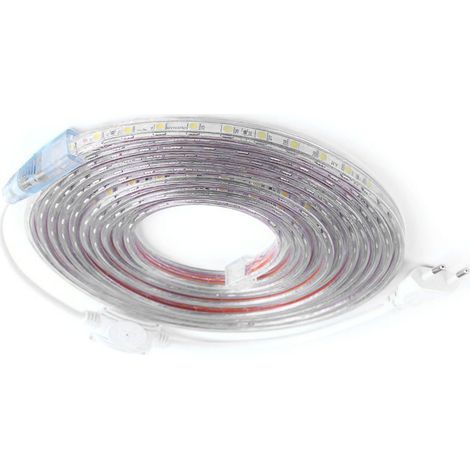 Bandeau LED 5 m, 20W, flexible, découpable, étanche, lumière d'ambiance, blanc chaud, prise EU 220V (1/5)