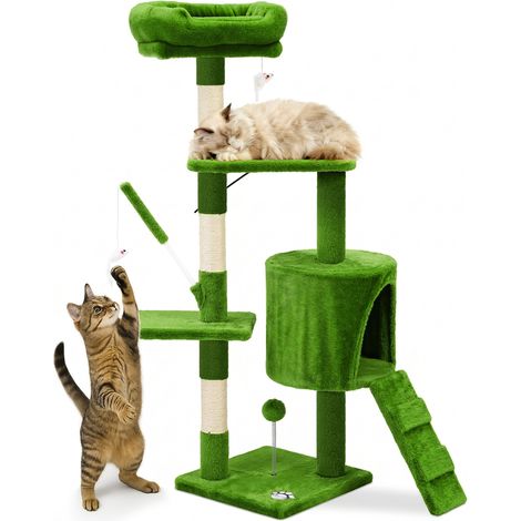 VOUNOT® Kratzbaum 112cm, Mehrstöckiger Katzenbaum mit Kratzsäulen Höhle, Grün