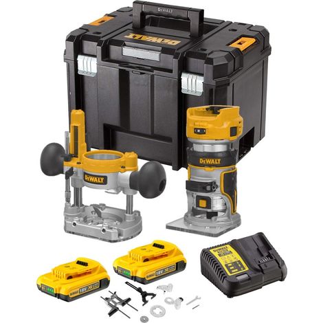 Dewalt DCW604D2 18v XR Brushless Laminate Trimmer 1/4"" Router + Plunge Base 2ah (1/4)